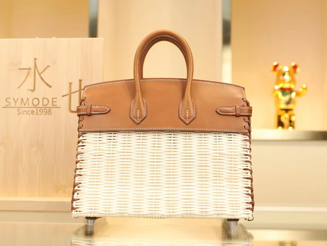 爱马仕铂金包野餐系列 Hermes金棕色马鞍皮拼编织藤条Picnic Birkin25CM