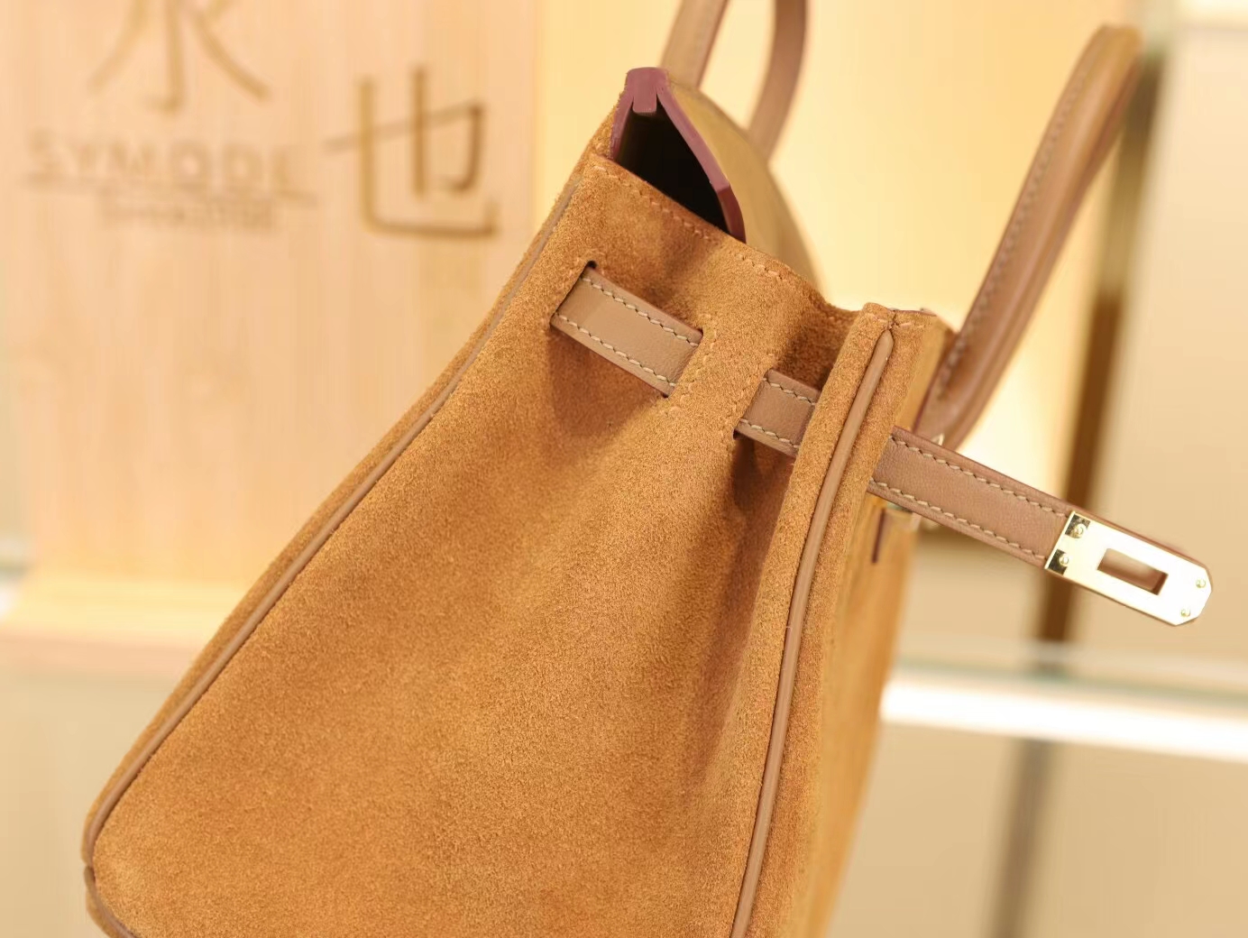 爱马仕新款铂金包 Hermes Swift皮拼grizzly麂皮3g栗子色 Birkin25CM