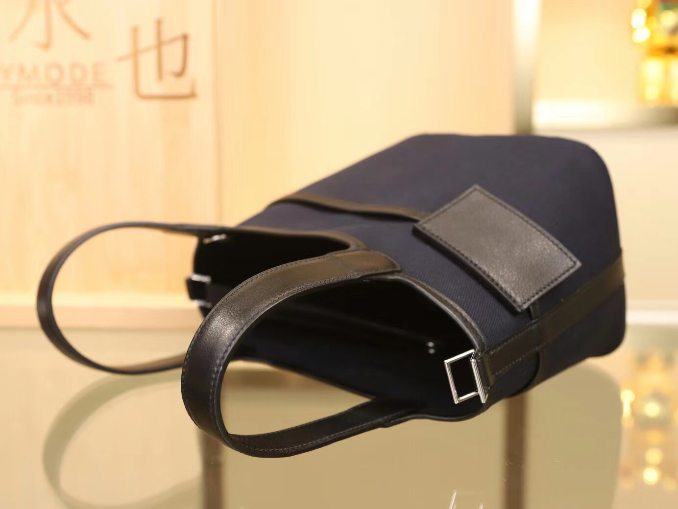 Hermes Picotin Lock Pocket18CM 爱马仕深蓝帆布拼黑色牛皮口袋菜篮子