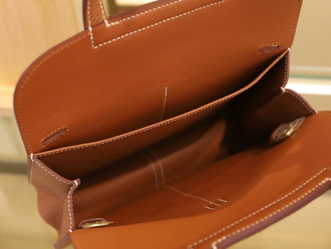 Hermes Halzan25CM 爱马仕金棕色TC牛皮手提单肩斜挎包 金扣
