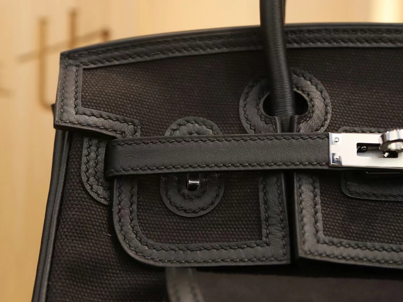 Hermes新款包包 爱马仕89黑色Toile Goeland帆布Birkin Cargo25CM