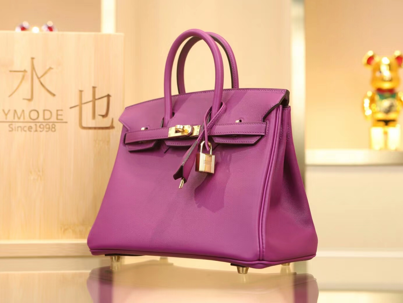Hermes Birkin25CM 爱马仕女包P9海葵紫Swift牛皮铂金包 金扣