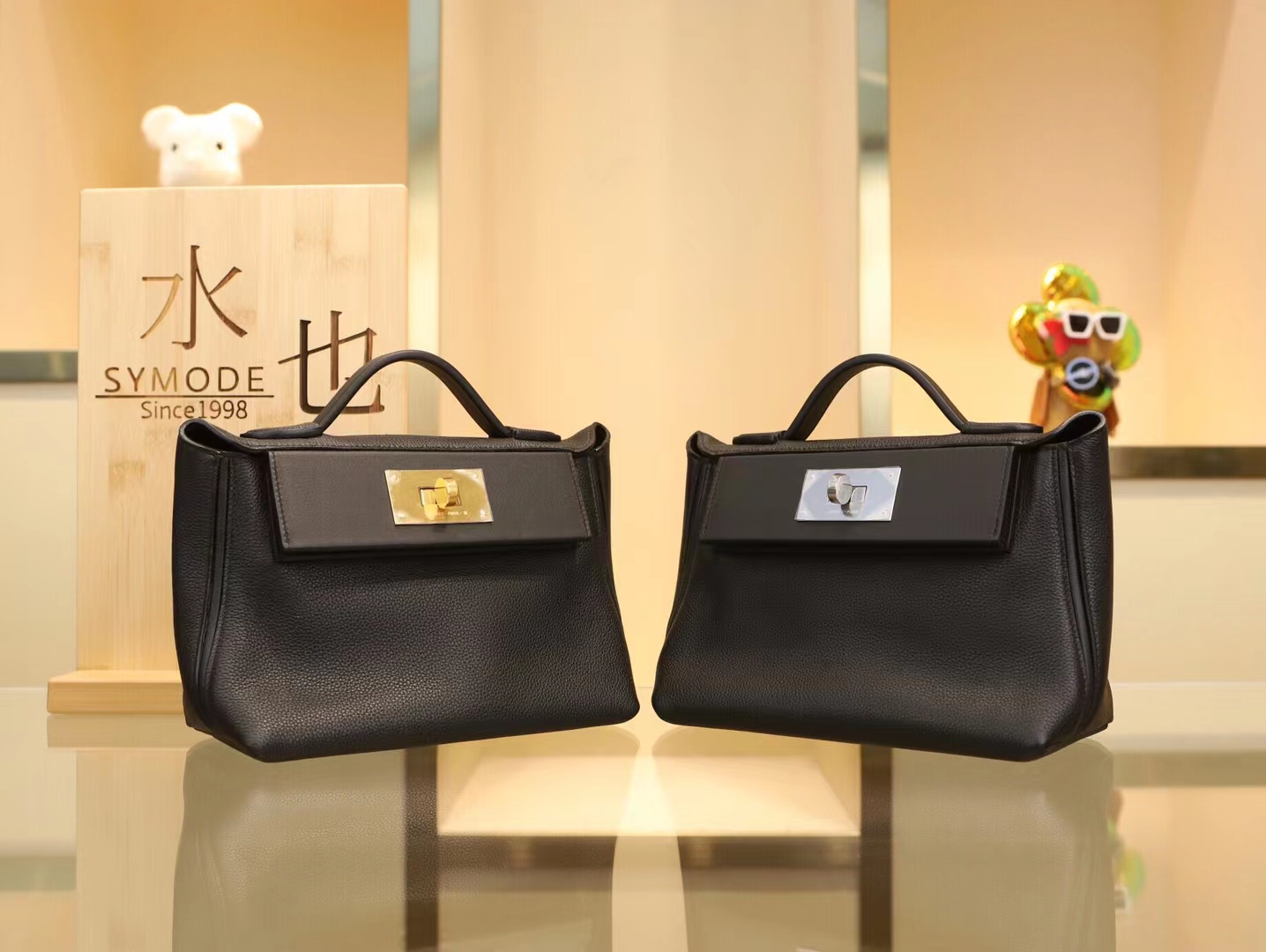 Hermes爱马仕89黑色Nior Evercolor拼Swift皮Mini 2424 银扣/金扣