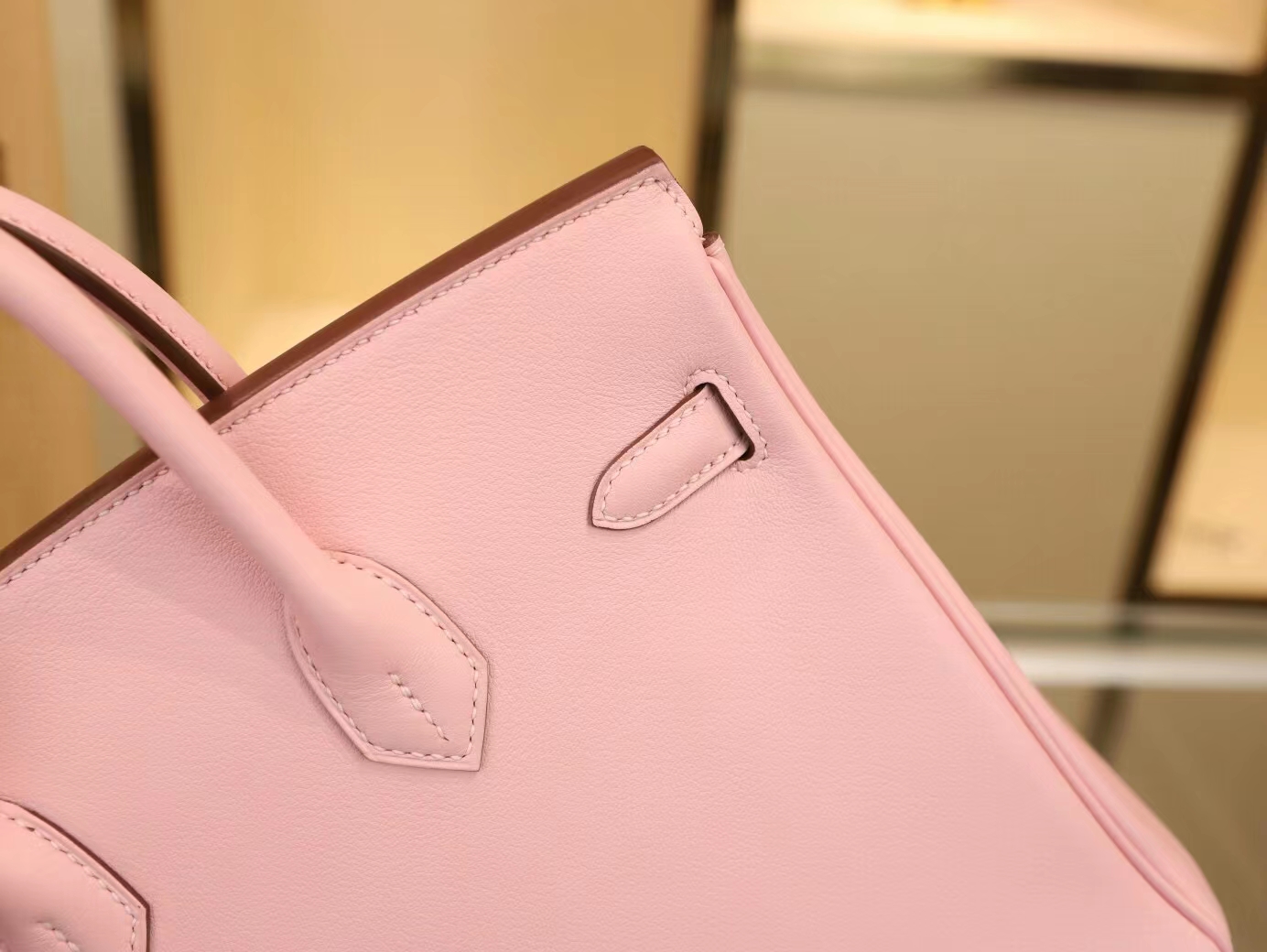 Hermes Birkin25CM 爱马仕3Q新樱花粉Swift小牛皮铂金包 金扣