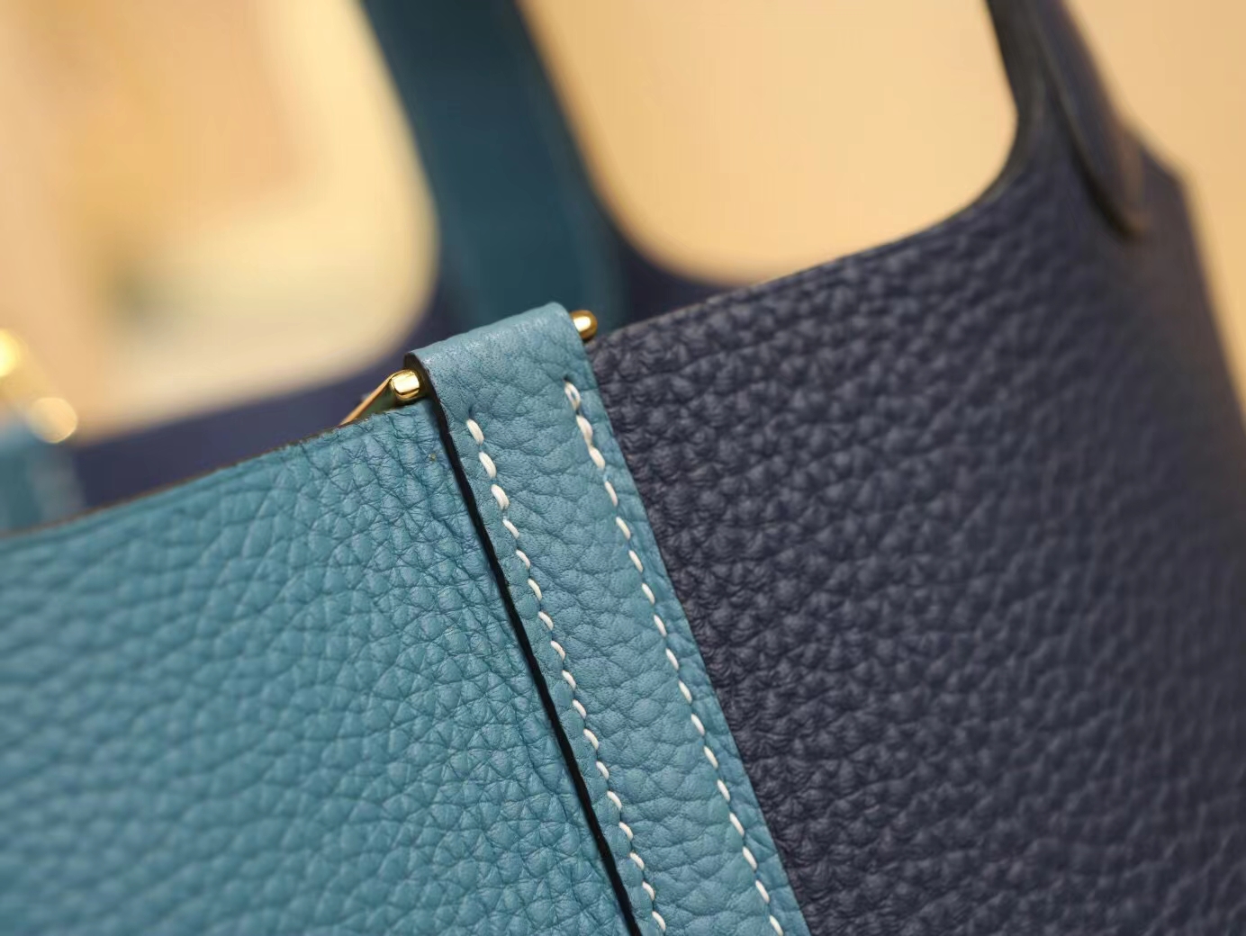 爱马仕对拼菜篮子包 Hermes Picotin Lock18CM 牛仔蓝对拼宝石蓝 金扣