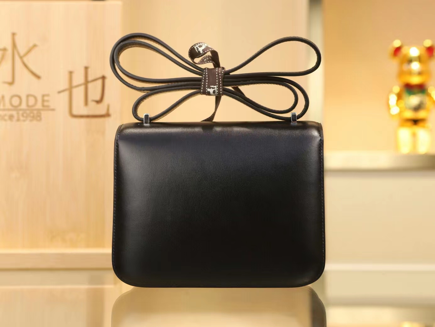 爱马仕Hermes Constance18CM 89黑色Box皮拼雪花蜥蜴扣康斯坦包