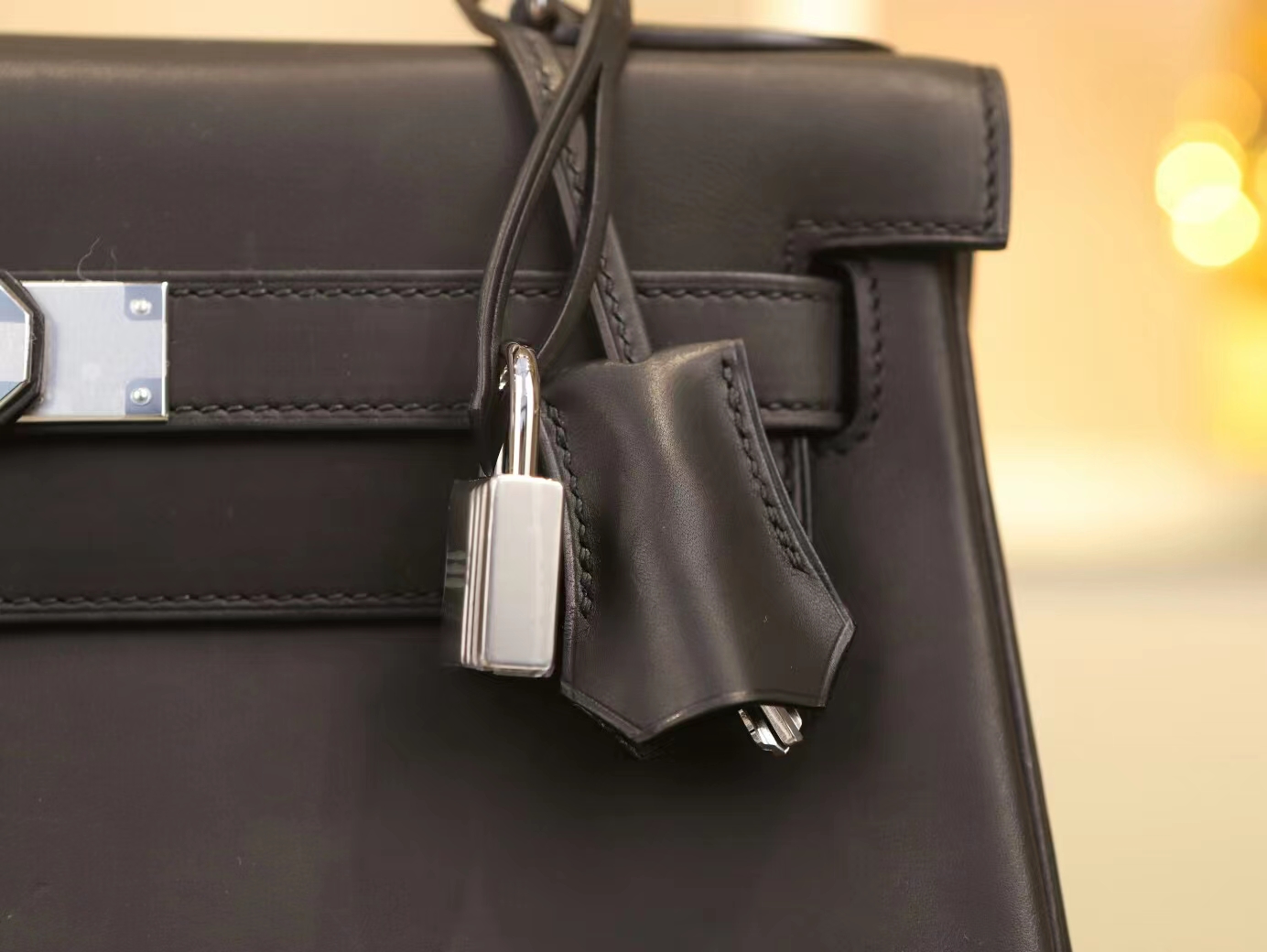 Hermes Kelly28M 爱马仕89黑色马鞍皮单环凯莉包手提女包 内缝