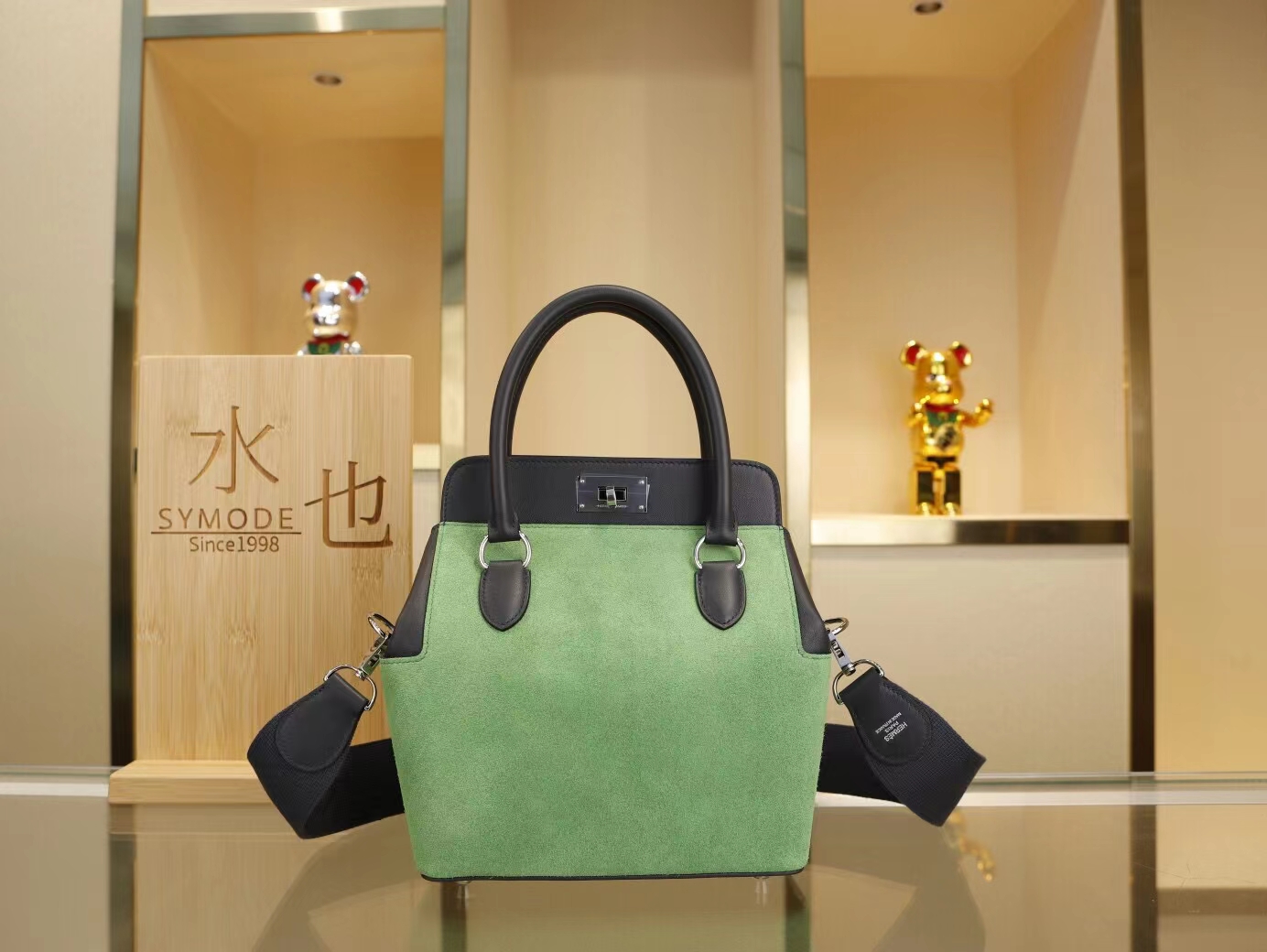 爱马仕包包定制 Hermes工具箱牛奶盒CC66青草绿s拼2Z午夜蓝Toolbox20CM