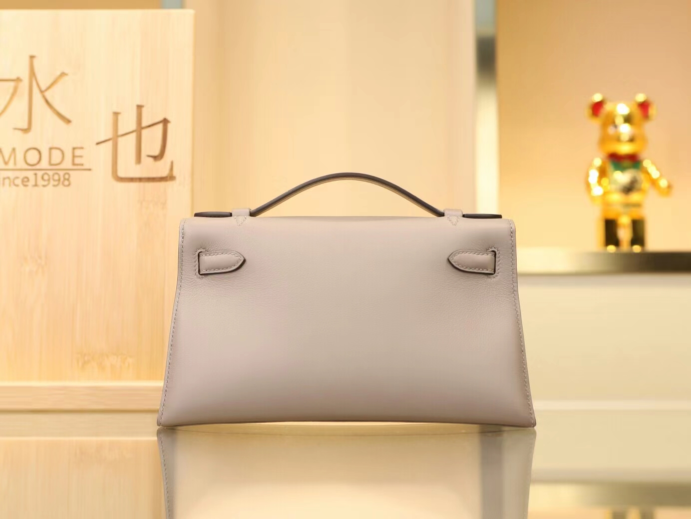 爱马仕迷你凯莉包1代 Hermes M8沥青灰Swift牛皮kelly pochette 银扣