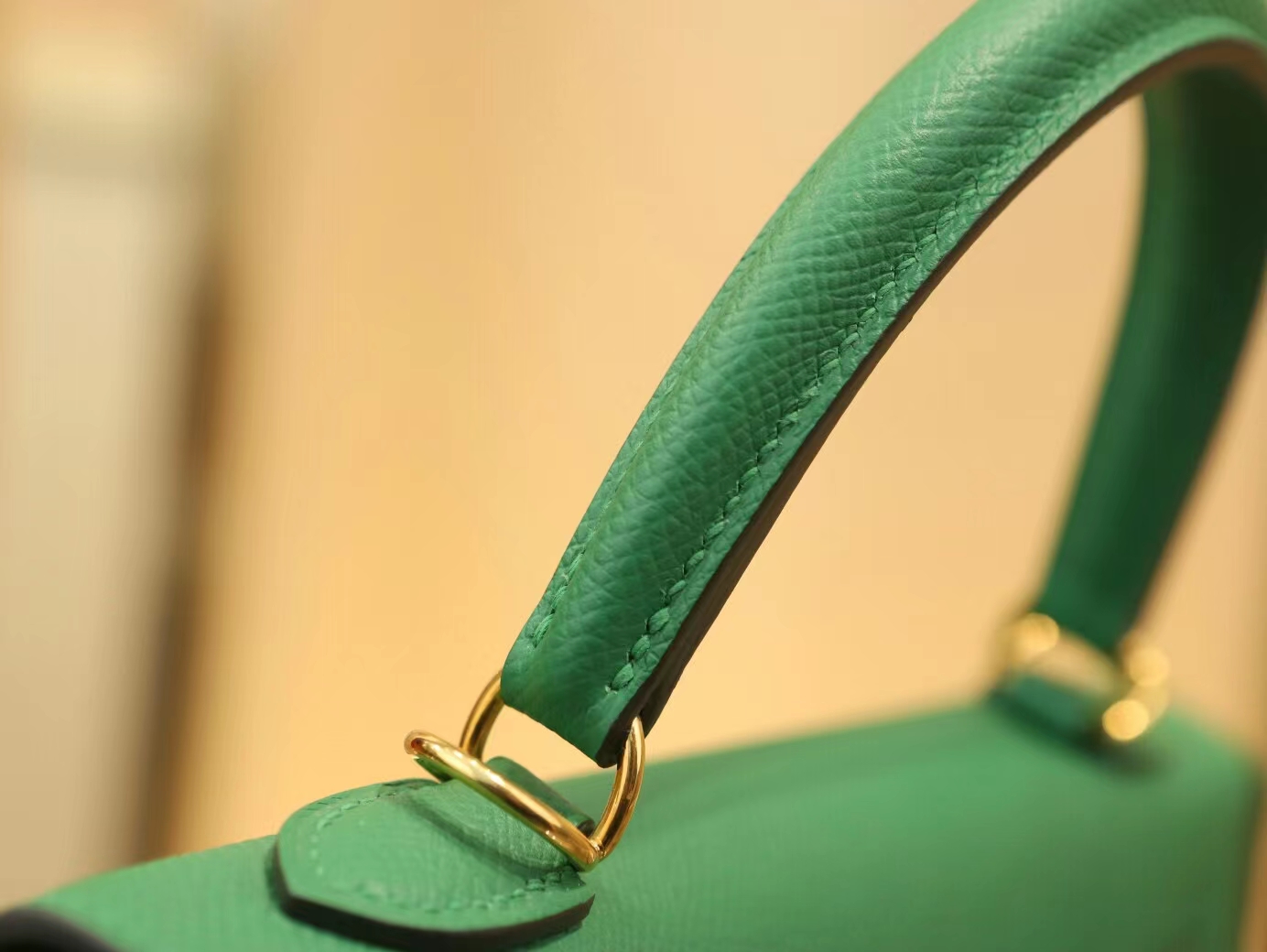 爱马仕Symode Hermes Kelly 25CM U4丝绒绿Epsom皮凯莉包手提包 金扣