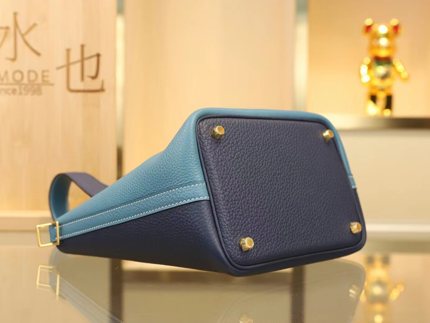 爱马仕对拼菜篮子包 Hermes Picotin Lock18CM 牛仔蓝对拼宝石蓝 金扣