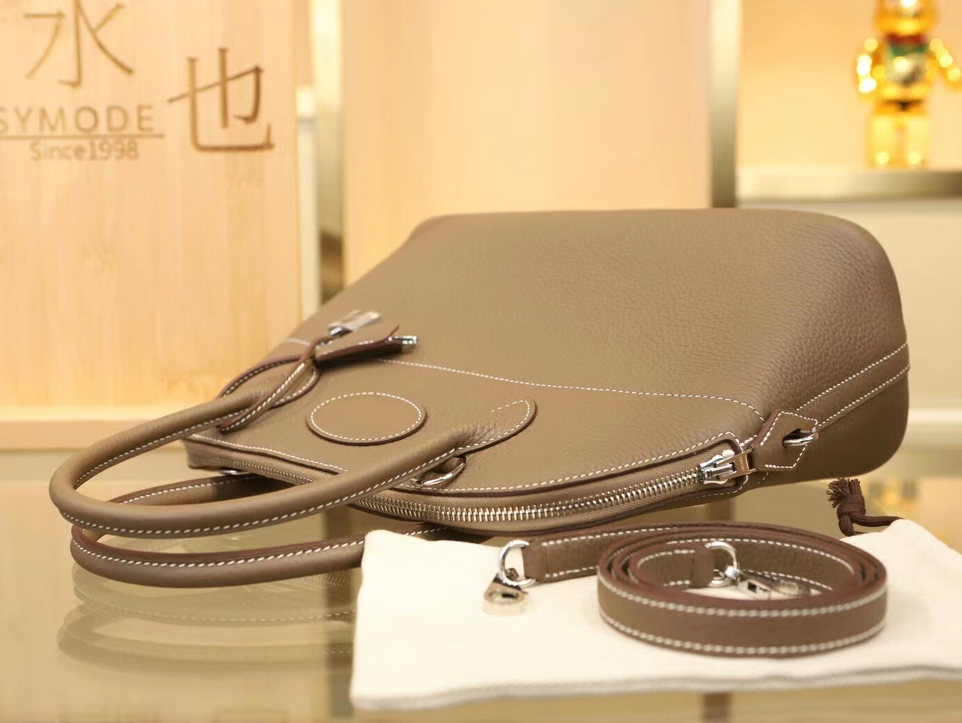 Hermes Bolide31CM 爱马仕大象灰TC牛皮保龄包手提女包 银扣