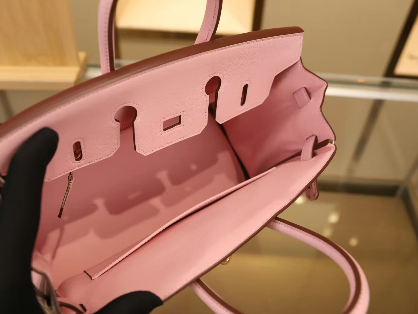 Hermes Birkin25CM 爱马仕3Q新樱花粉Swift小牛皮铂金包 金扣