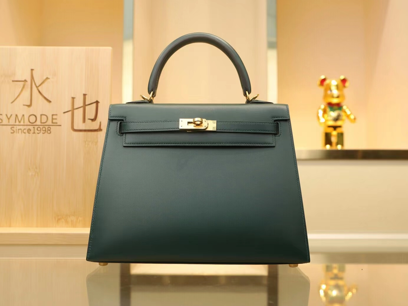 Hermes Kelly25CM 爱马仕2Q英国绿Box小牛皮凯莉包手提女包 金扣