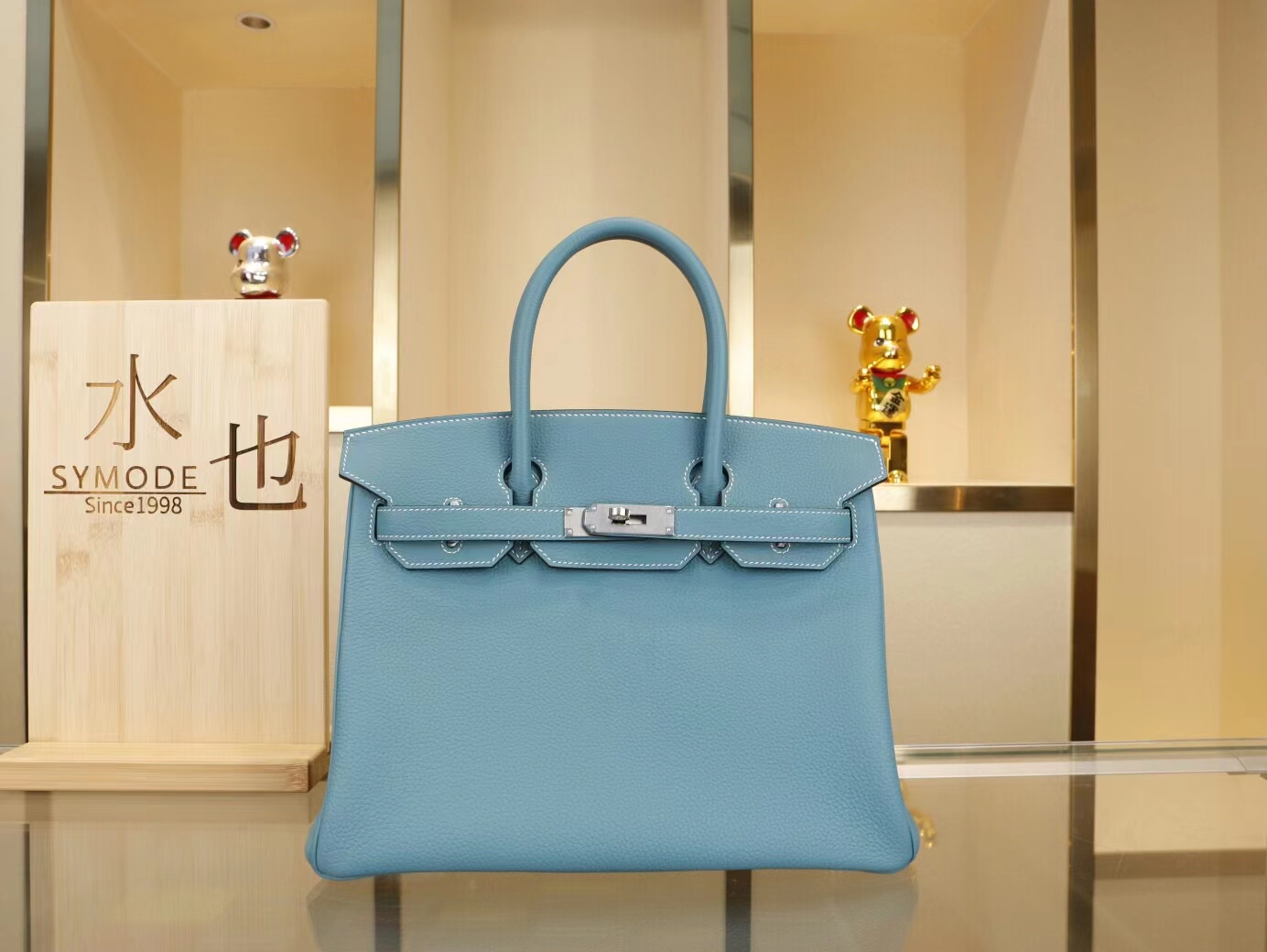 爱马仕铂金包价格 Hermes Birkin30CM CC75牛仔蓝Togo牛皮 金银扣
