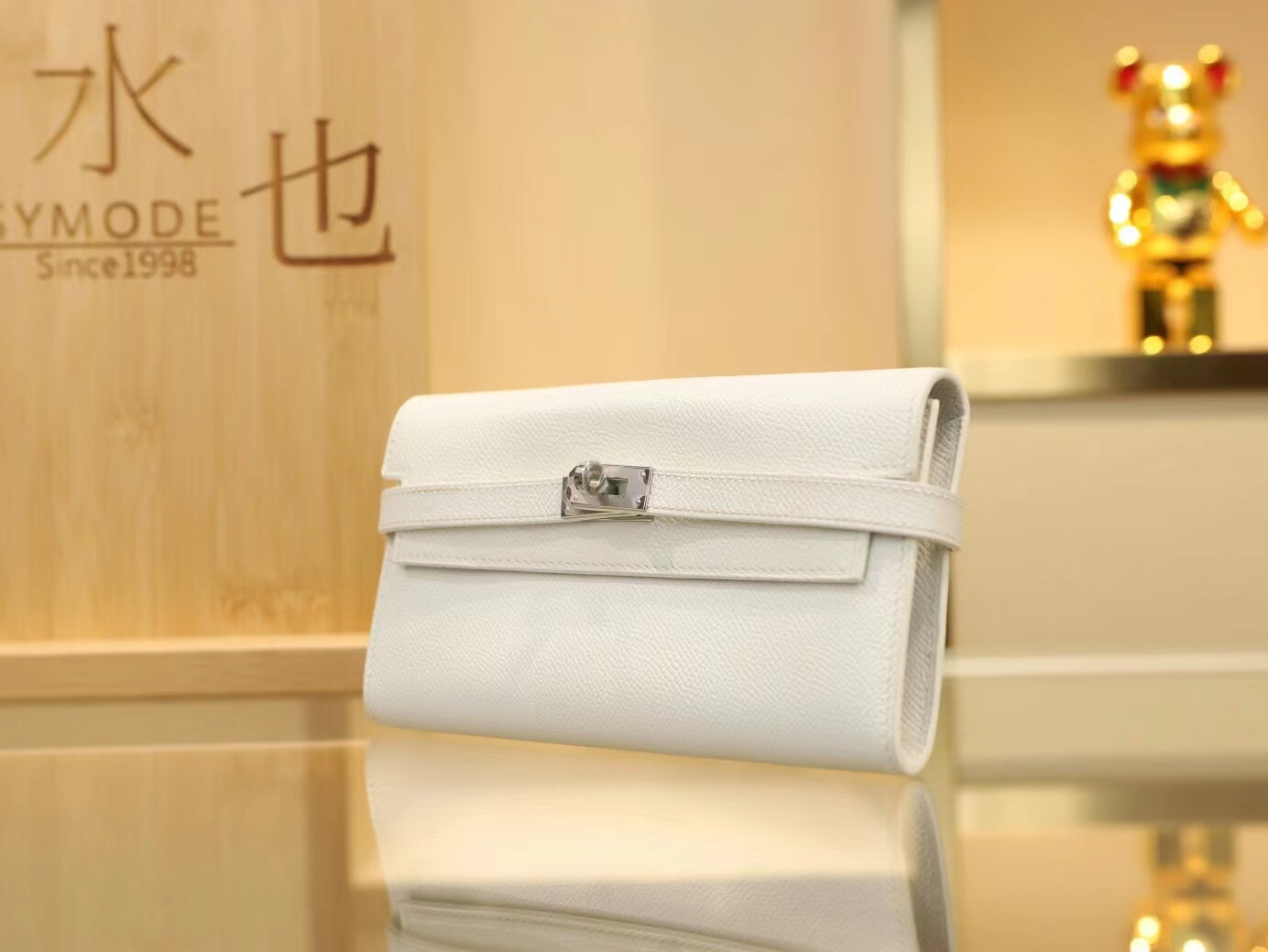 水也名品 爱马仕Hermes 01纯白Blanc Epsom皮Kelly凯莉长款钱包 银扣