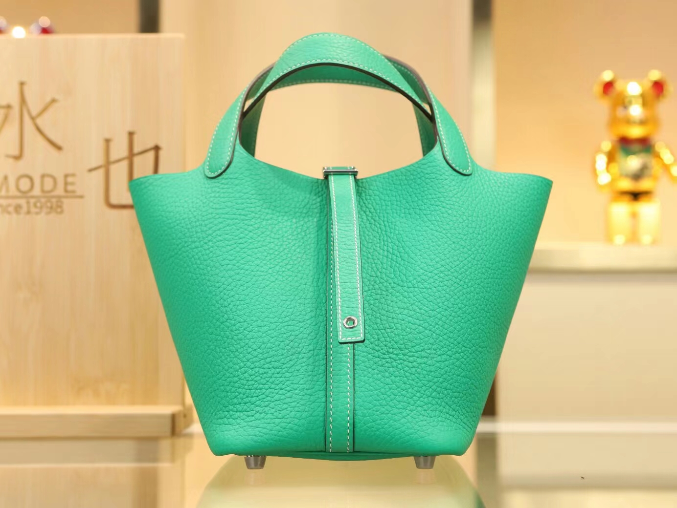 爱马仕菜篮子包Hermes Picotin Lock18CM 6W薄荷绿TC牛皮水桶包