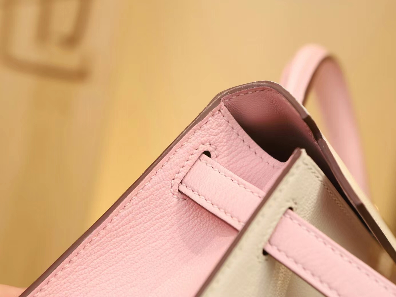 Hermes Mini Kelly 2代 爱马仕I2奶油白拼3Q水粉色山羊皮拼色二代迷你凯莉包