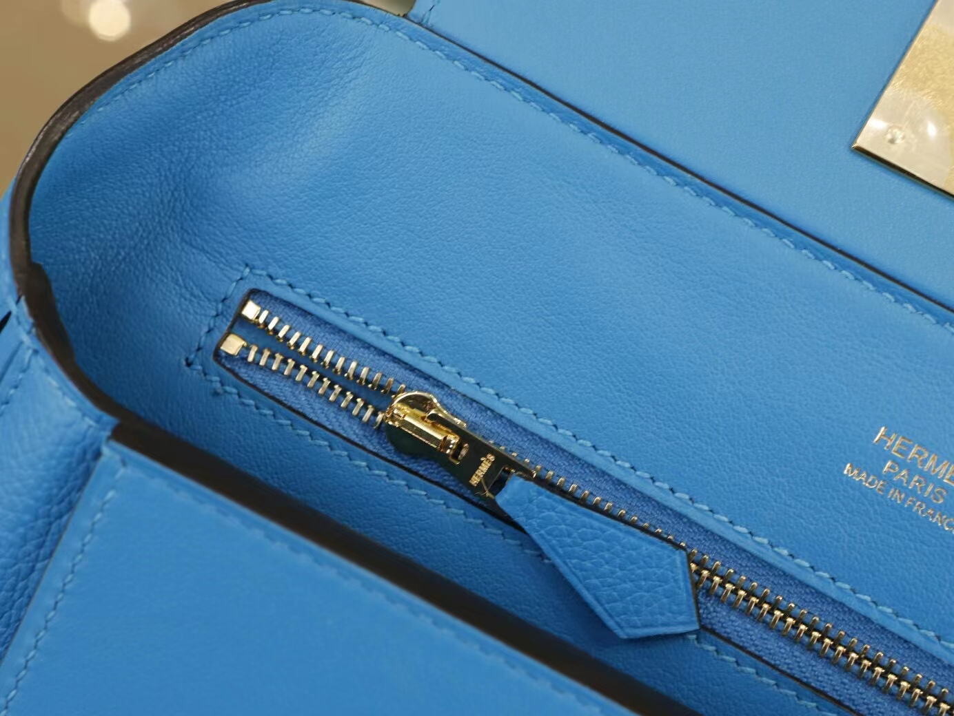 爱马仕新款女包 Hermes mini 2424 0F弗里达蓝 Evercolor拼Swift牛皮 金扣