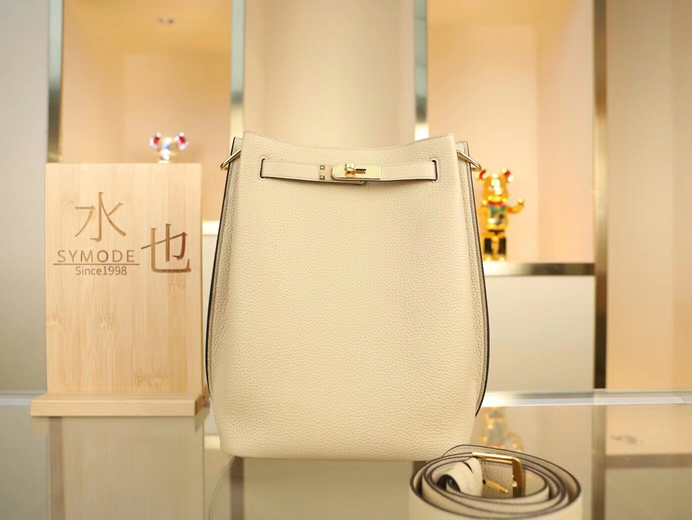 Hermes Sokelly22CM 爱马仕S2风衣灰TC牛皮单肩斜挎水桶包 金扣