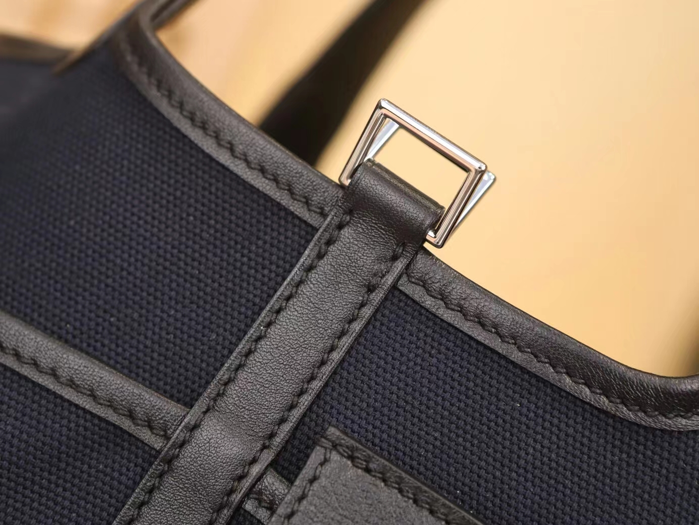 Hermes Picotin Lock Pocket18CM 爱马仕深蓝帆布拼黑色牛皮口袋菜篮子