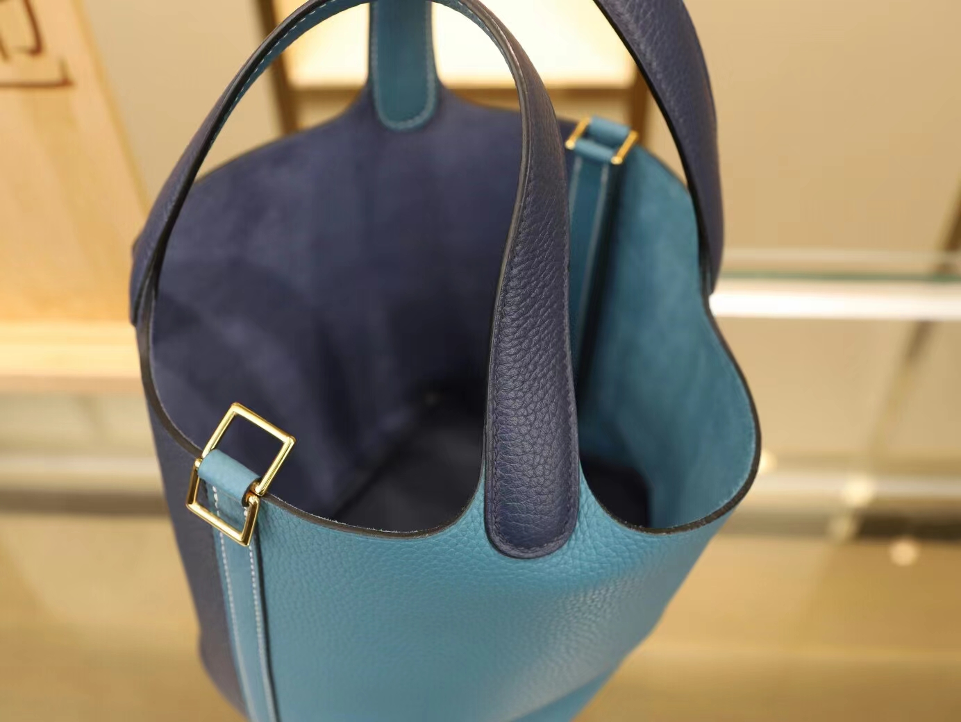 爱马仕对拼菜篮子包 Hermes Picotin Lock18CM 牛仔蓝对拼宝石蓝 金扣