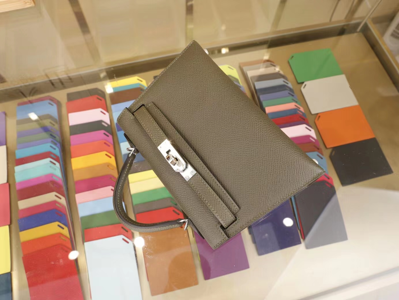 爱马仕二代迷你凯莉包 Hermes mini kelly 2代 V6丛林绿Epsom牛皮 银扣