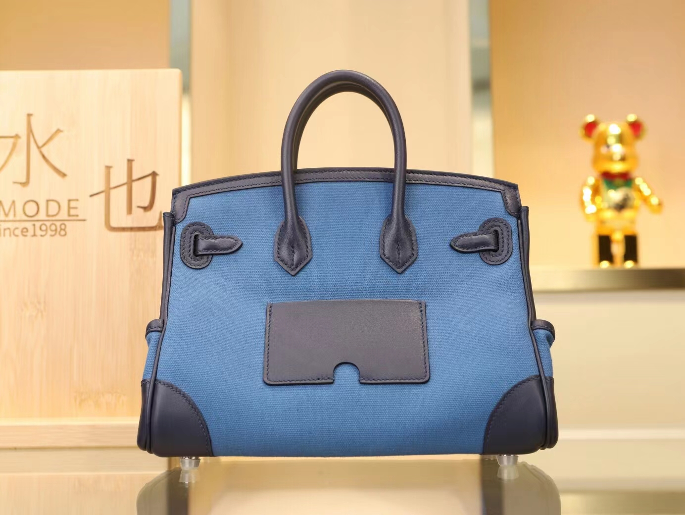 Hermes Birkin Cargo25CM 爱马仕深蓝牛皮拼海水蓝Toile Goeland帆布