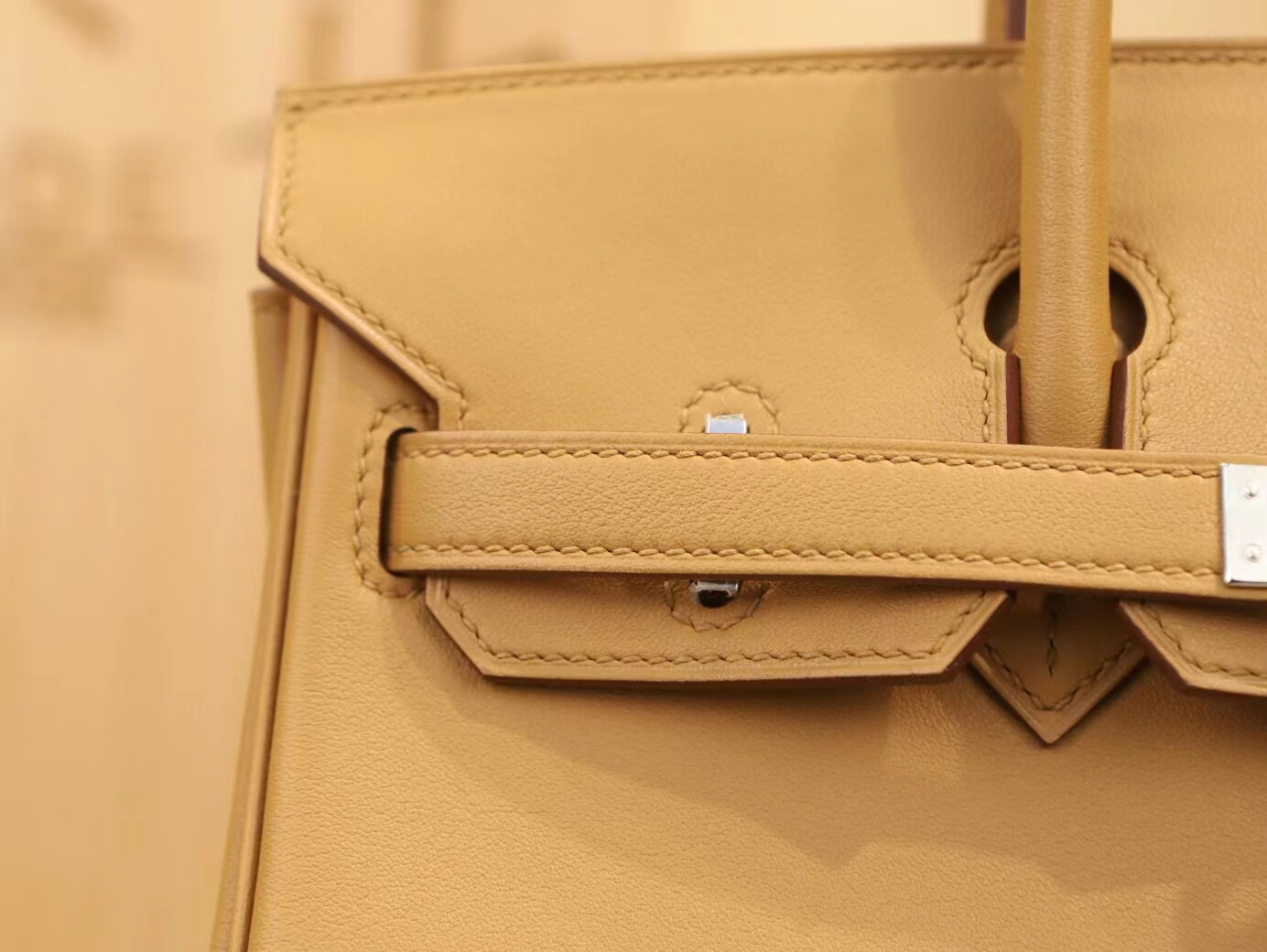 Hermes Birkin25CM 爱马仕4b饼干色Swift皮铂金包手提女包 银扣