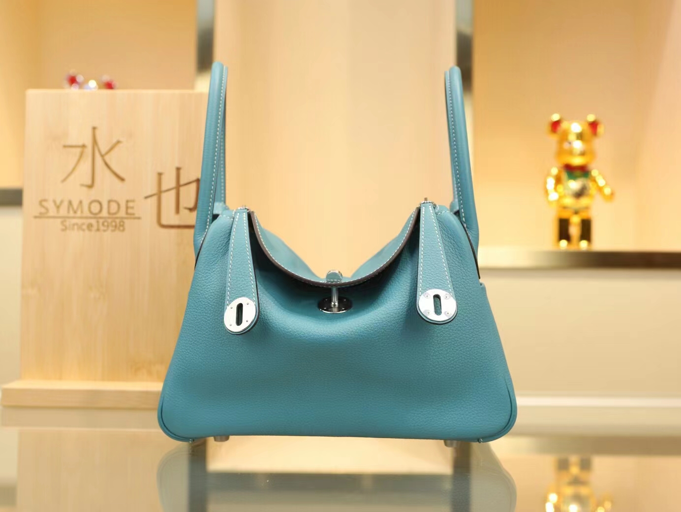 水也名品 Hermes Lindy26CM/30CM 爱马仕CC75牛仔蓝TC牛皮琳迪包 银扣
