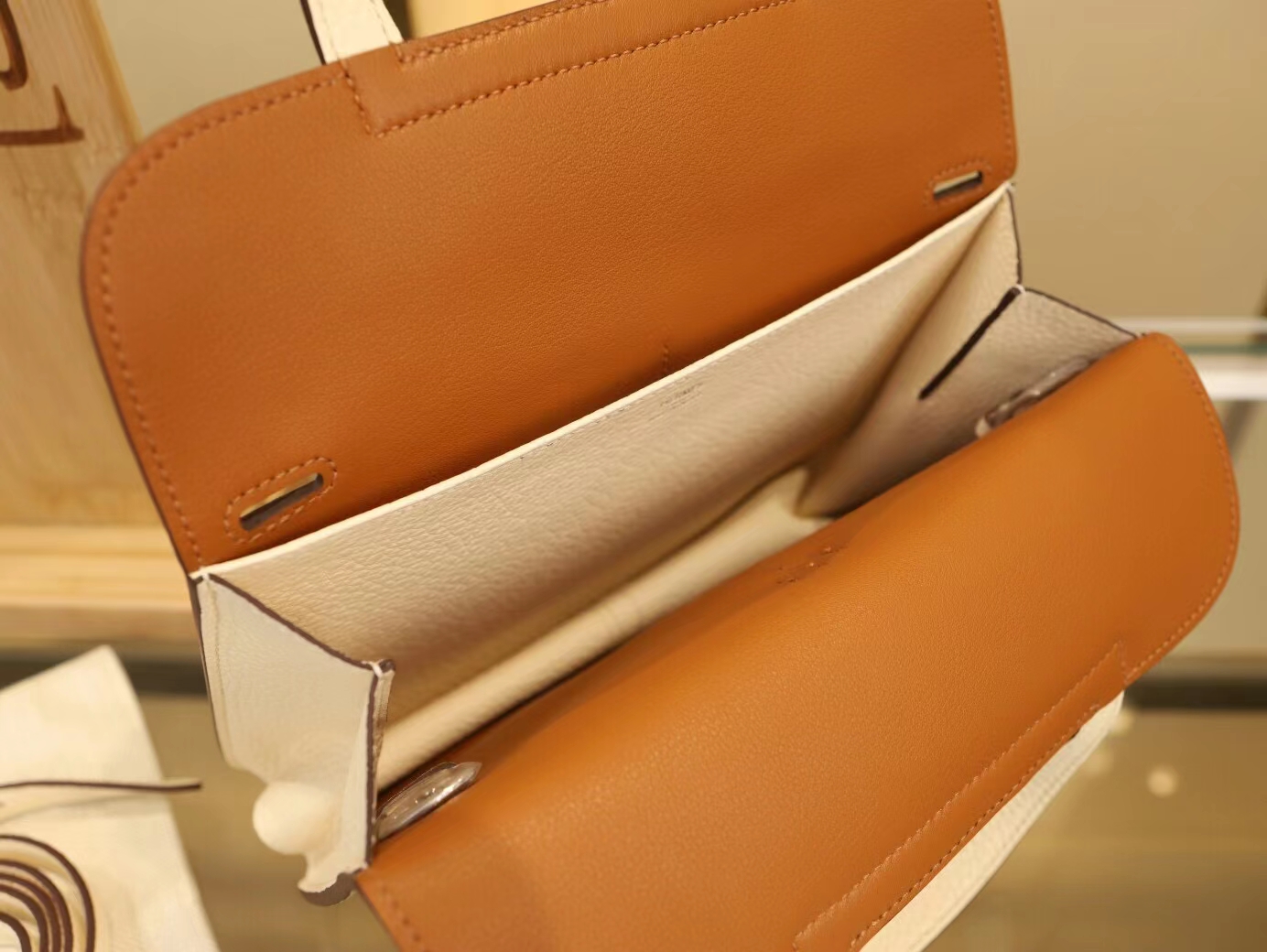 Hermes Halzan25CM 爱马仕I2奶油白内拼2S芝麻色TC牛皮手提单肩包