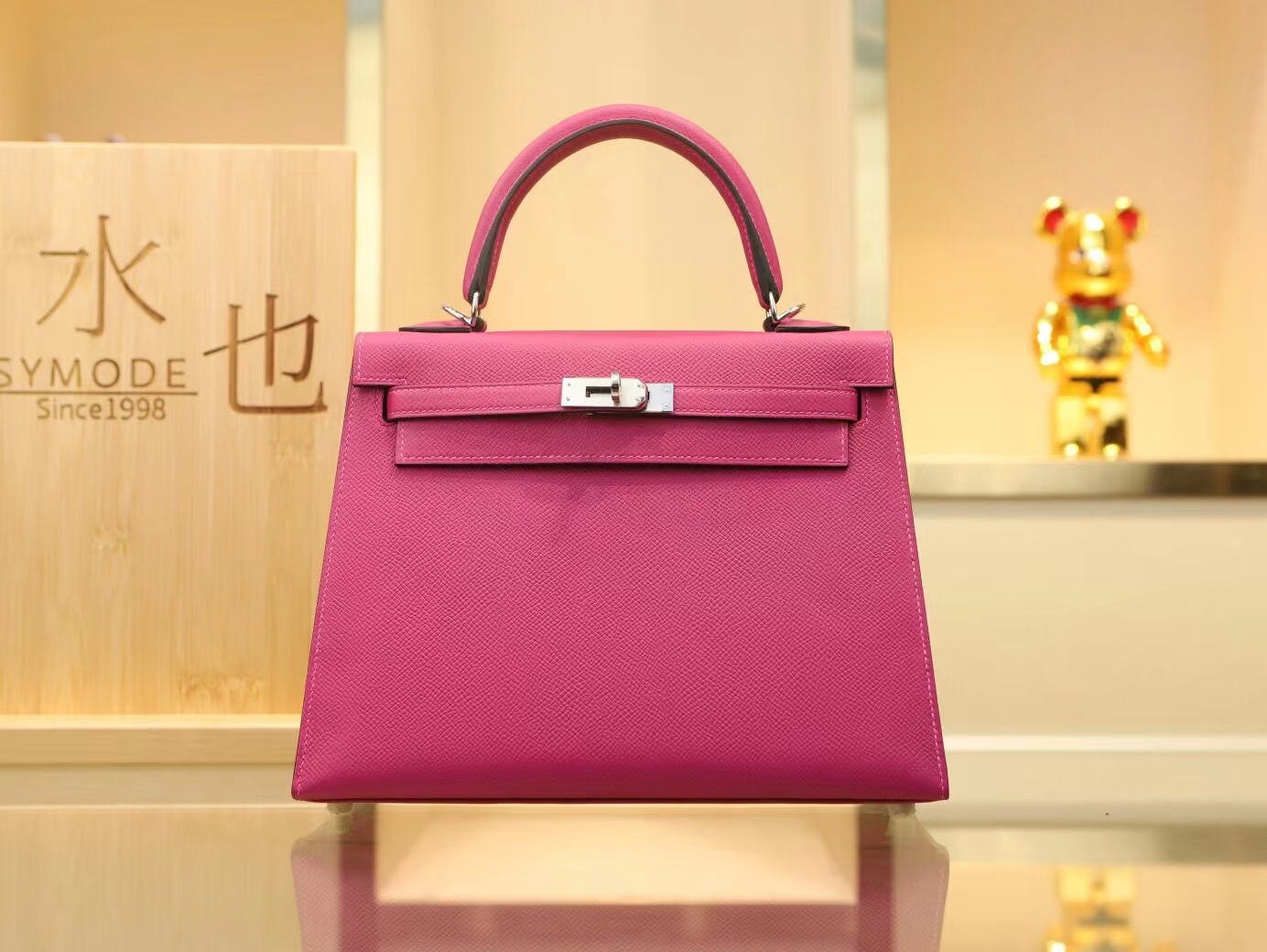 Symode爱马仕Hermes L3玫瑰紫Epsom手掌纹牛皮凯莉包Kelly 25CM 银扣