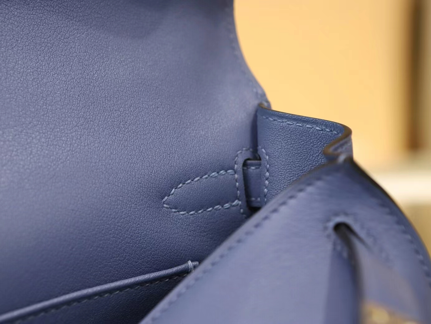 水也名品Hermes Mini Kelly Pochette22cm 7E明蓝色Swift牛皮手拿包 银扣