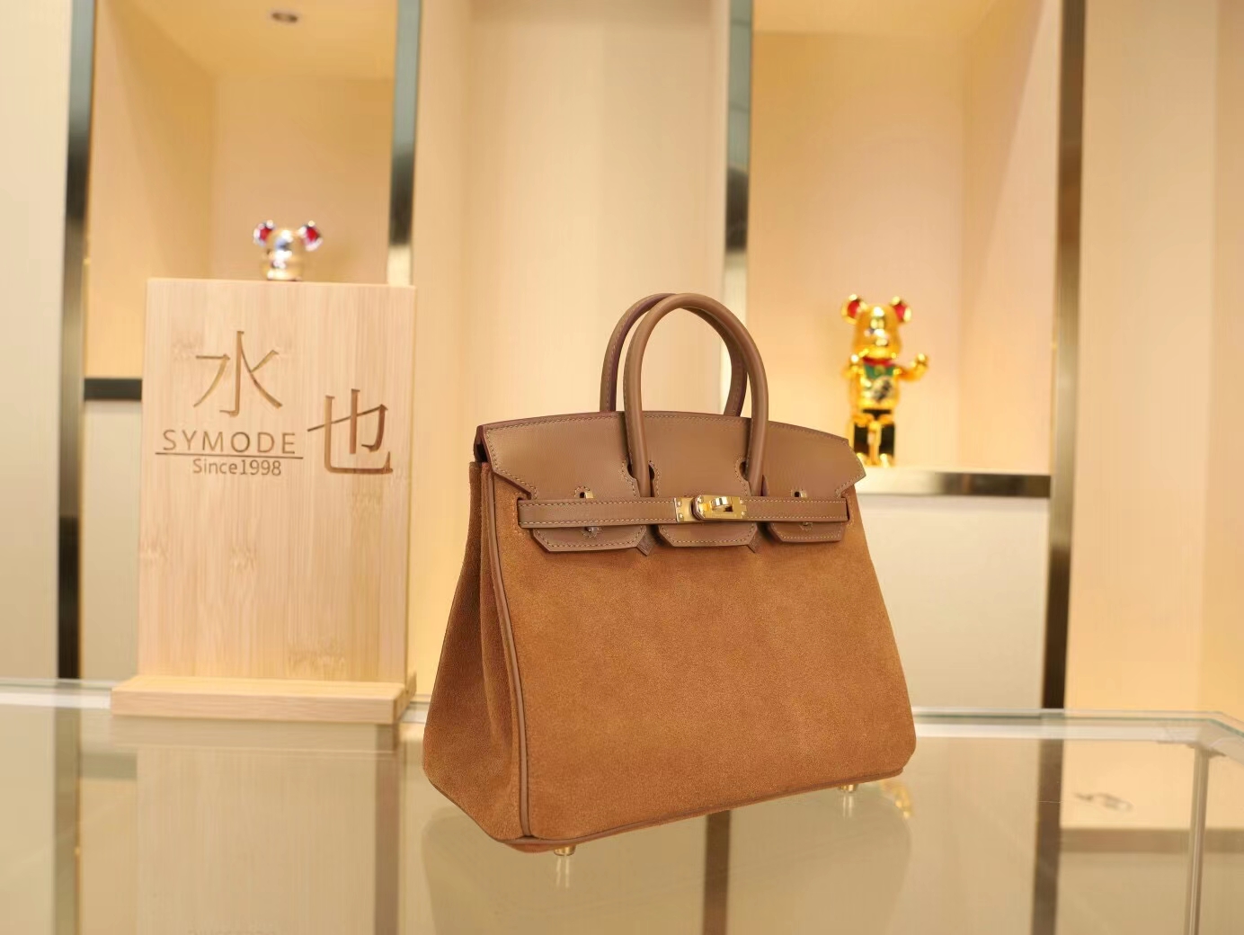 爱马仕新款铂金包 Hermes Swift皮拼grizzly麂皮3g栗子色 Birkin25CM
