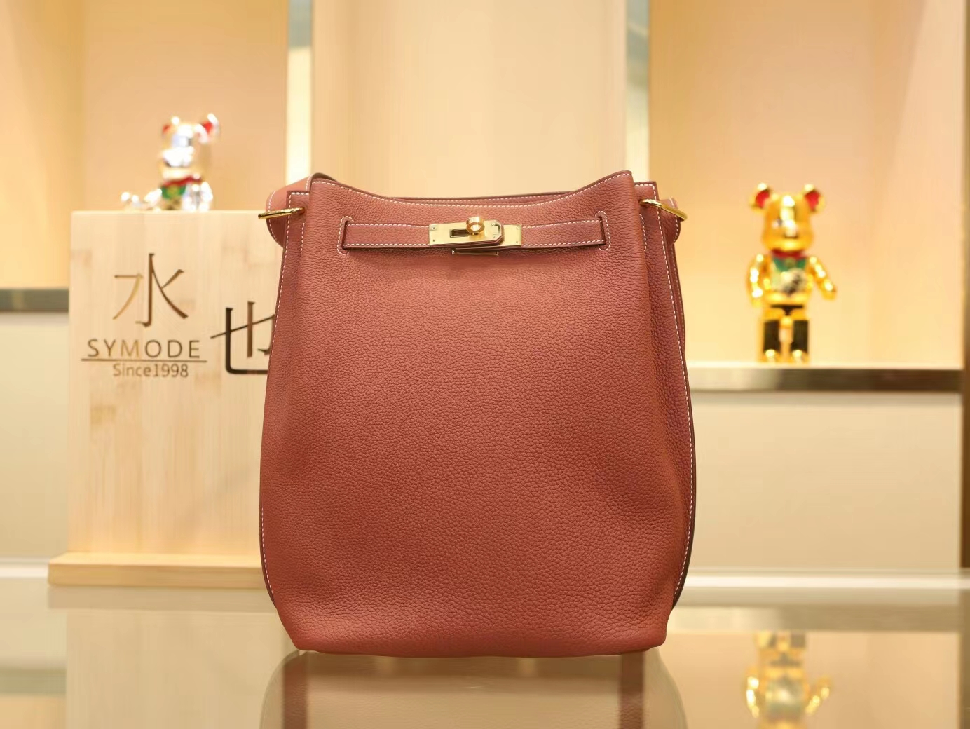 Hermes Sokelly22CM 爱马仕4E枫叶棕Togo荔枝纹牛皮单肩斜挎包 金扣