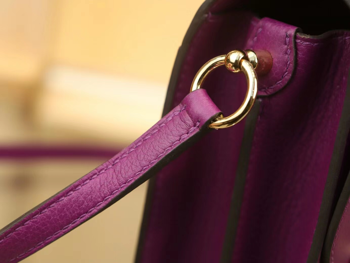爱马仕女包定制 Hermes Roulis18CM P9海葵紫Evercolor皮猪鼻子包 金扣