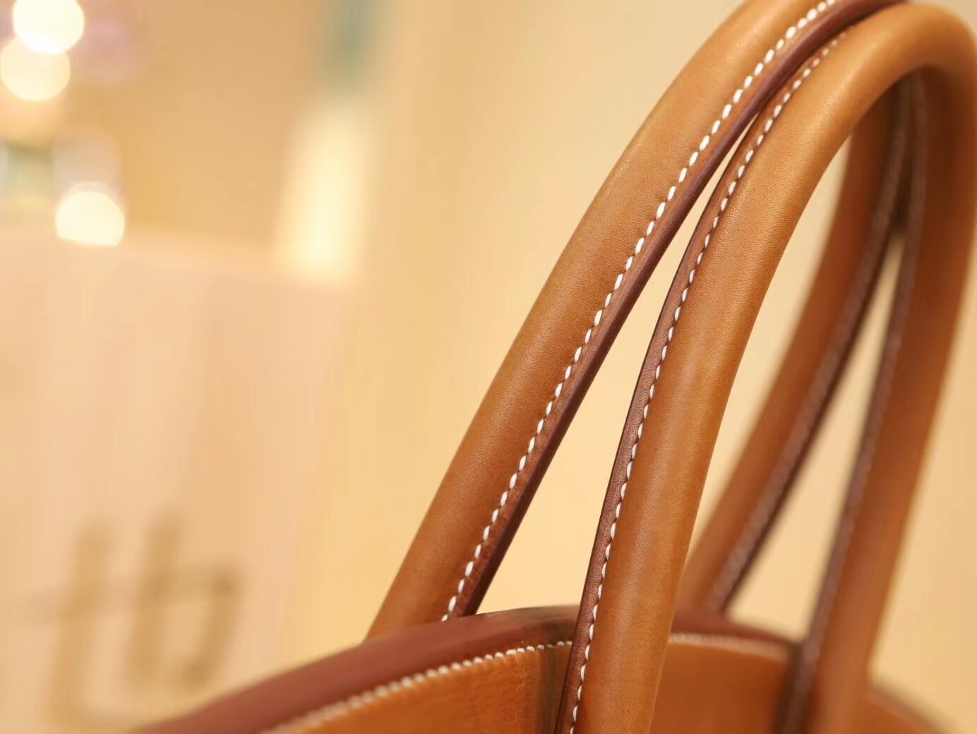 Hermes Birkin30CM 爱马仕帆布拼金棕色马鞍皮铂金包手提女包 金扣