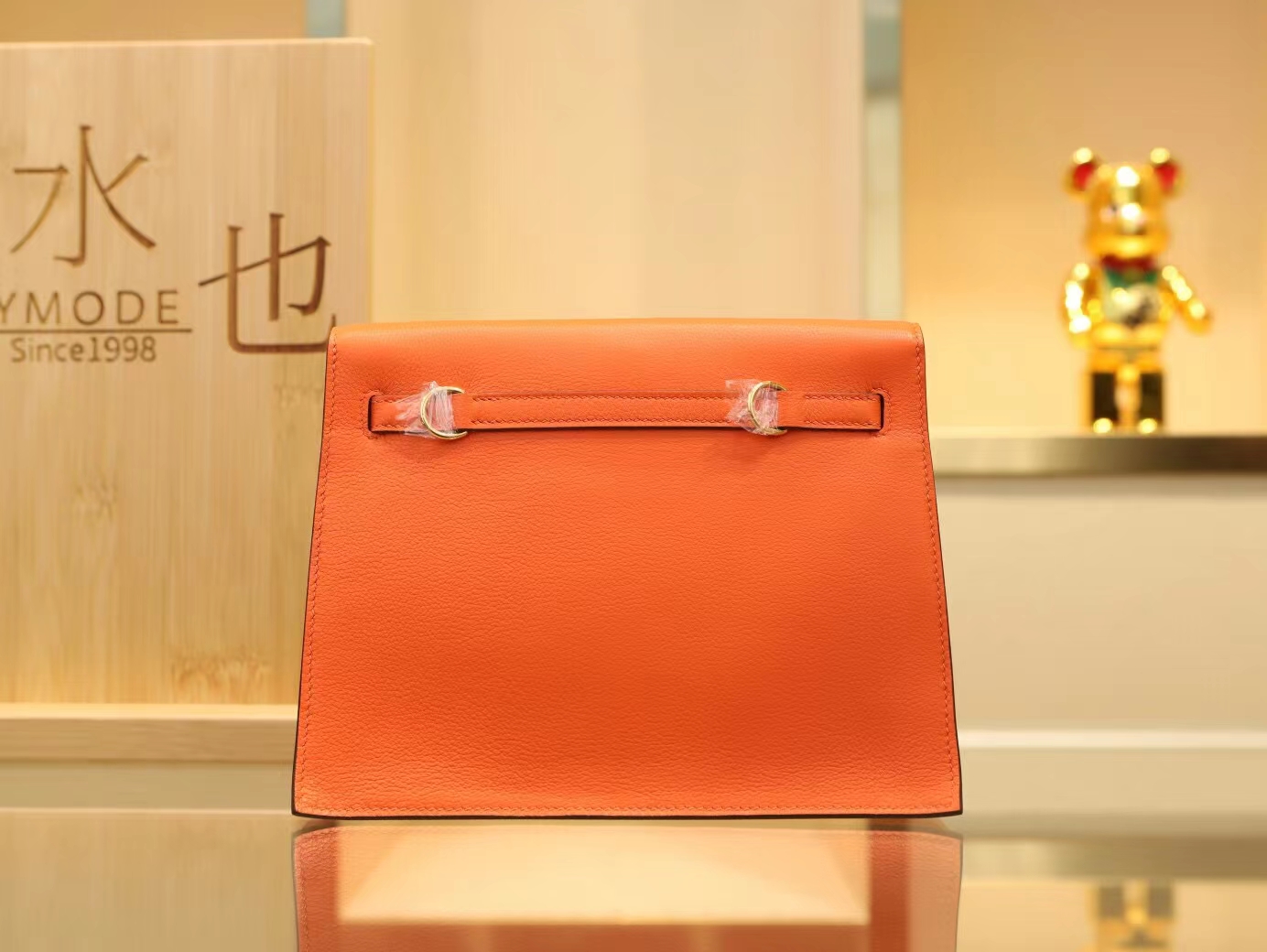 水也名品 全手缝爱马仕Hermes Kelly Danse22CM 8v罂粟橘Evercolor皮 金扣