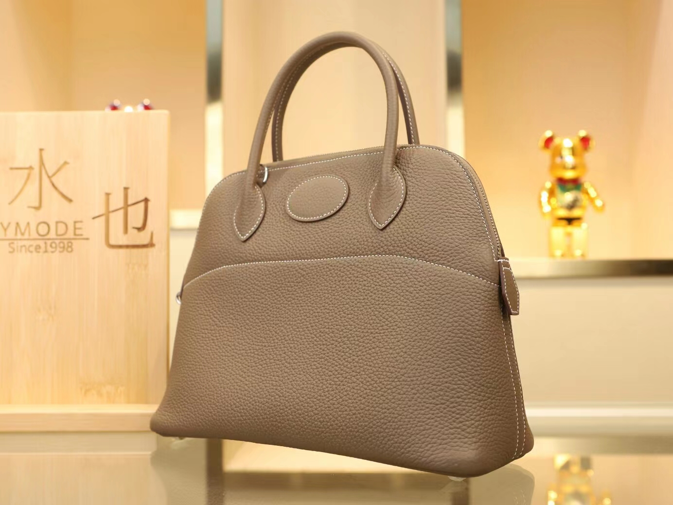 Hermes Bolide31CM 爱马仕大象灰TC牛皮保龄包手提女包 银扣
