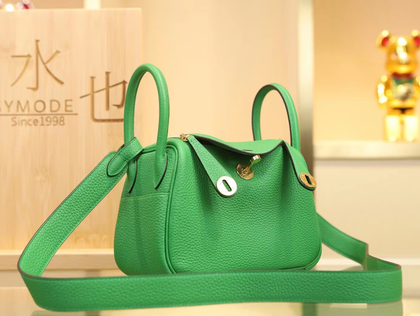 爱马仕女包批发 Herms Mini Lindy19CM 1K竹子绿TC牛皮迷你琳迪包