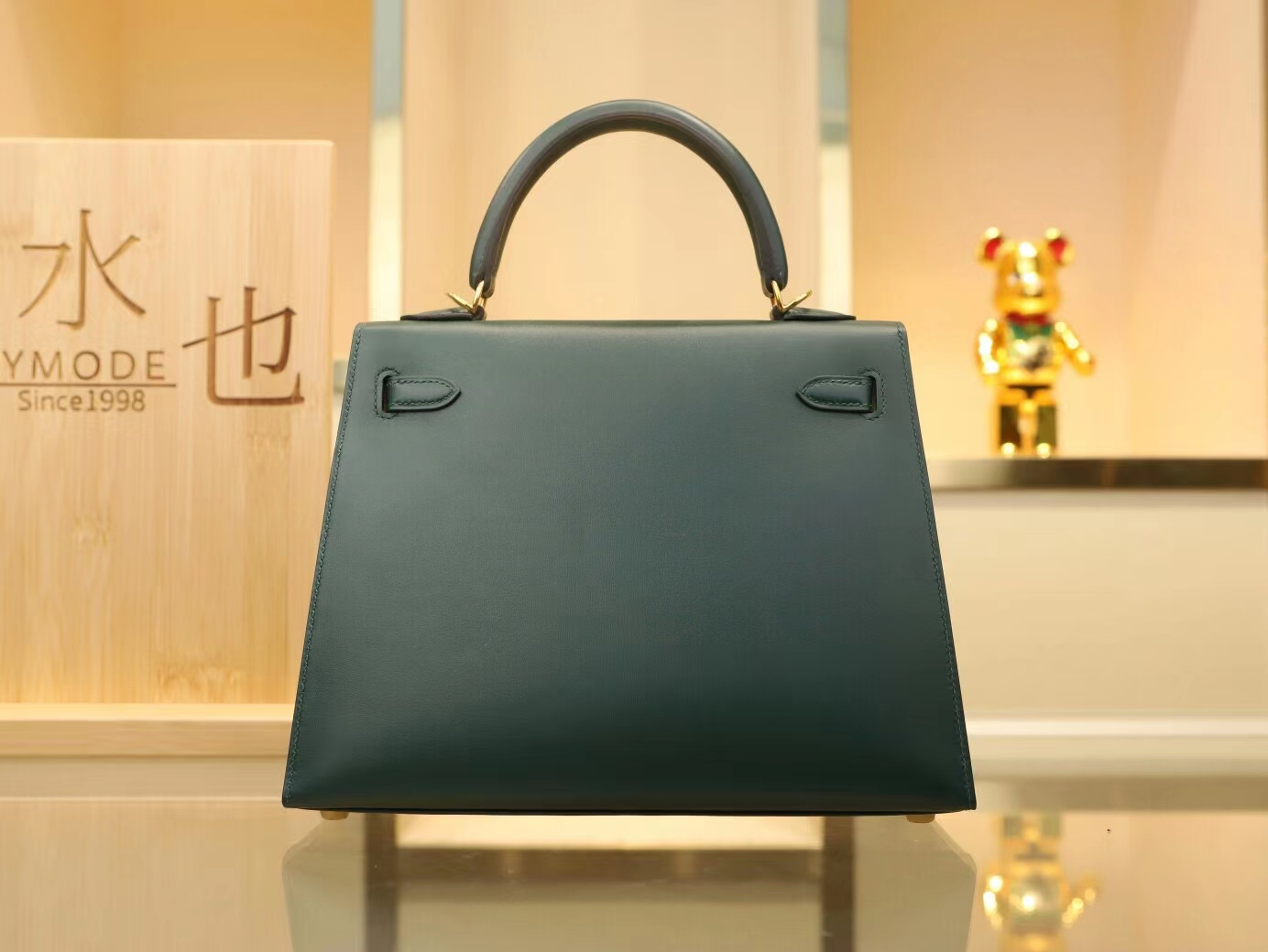 Hermes Kelly25CM 爱马仕2Q英国绿Box小牛皮凯莉包手提女包 金扣
