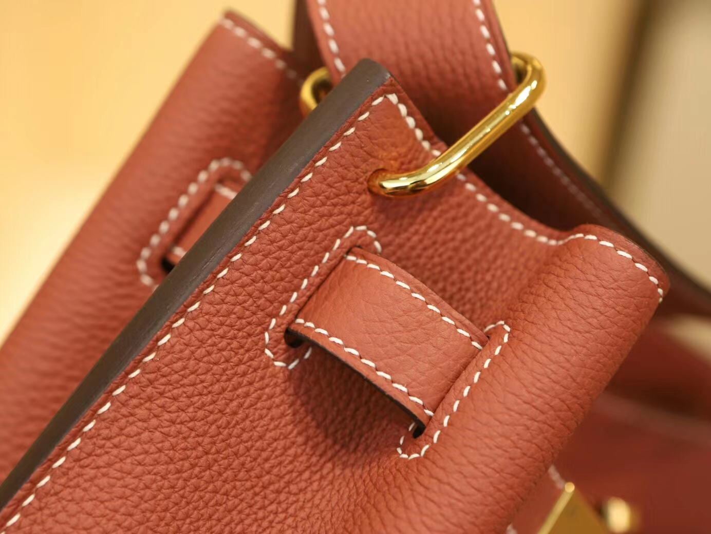 Hermes Sokelly22CM 爱马仕4E枫叶棕Togo荔枝纹牛皮单肩斜挎包 金扣