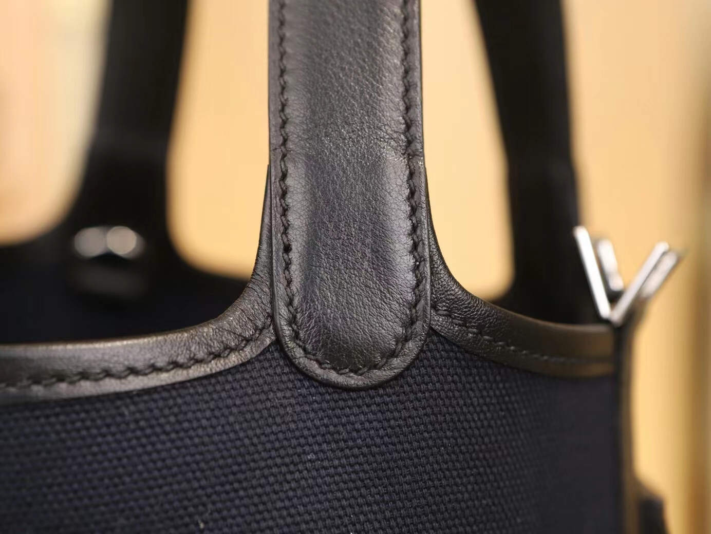 Hermes Picotin Lock Pocket18CM 爱马仕深蓝帆布拼黑色牛皮口袋菜篮子
