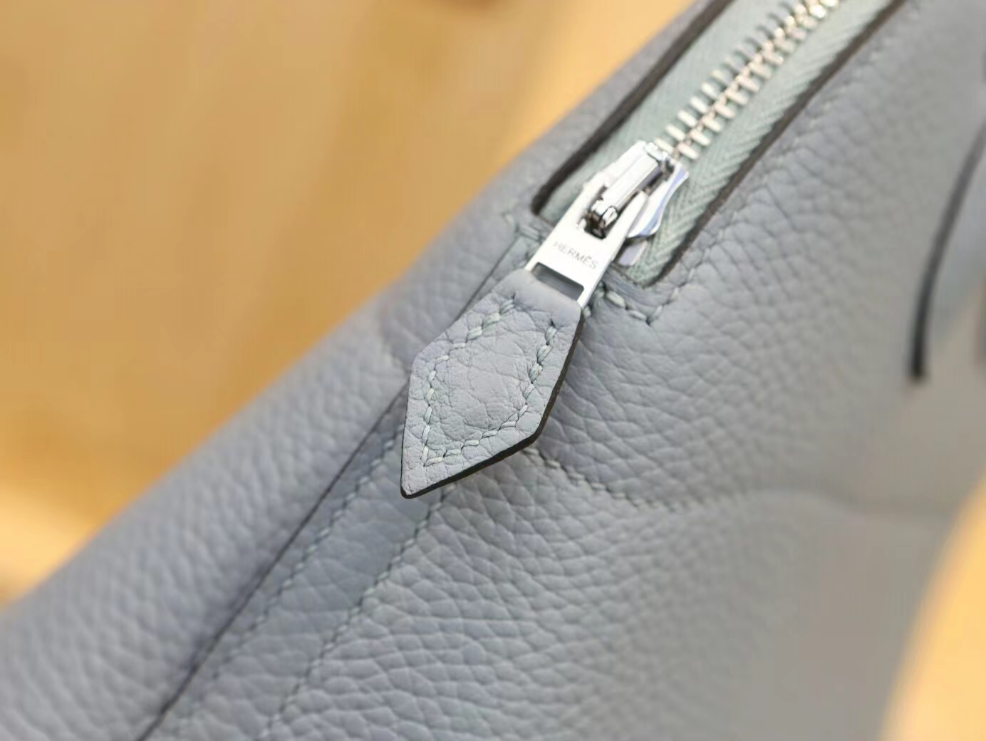 水也名品 Hermes爱马仕亚麻蓝J7 Blue Lin TC牛皮保龄球包Bolide 27CM