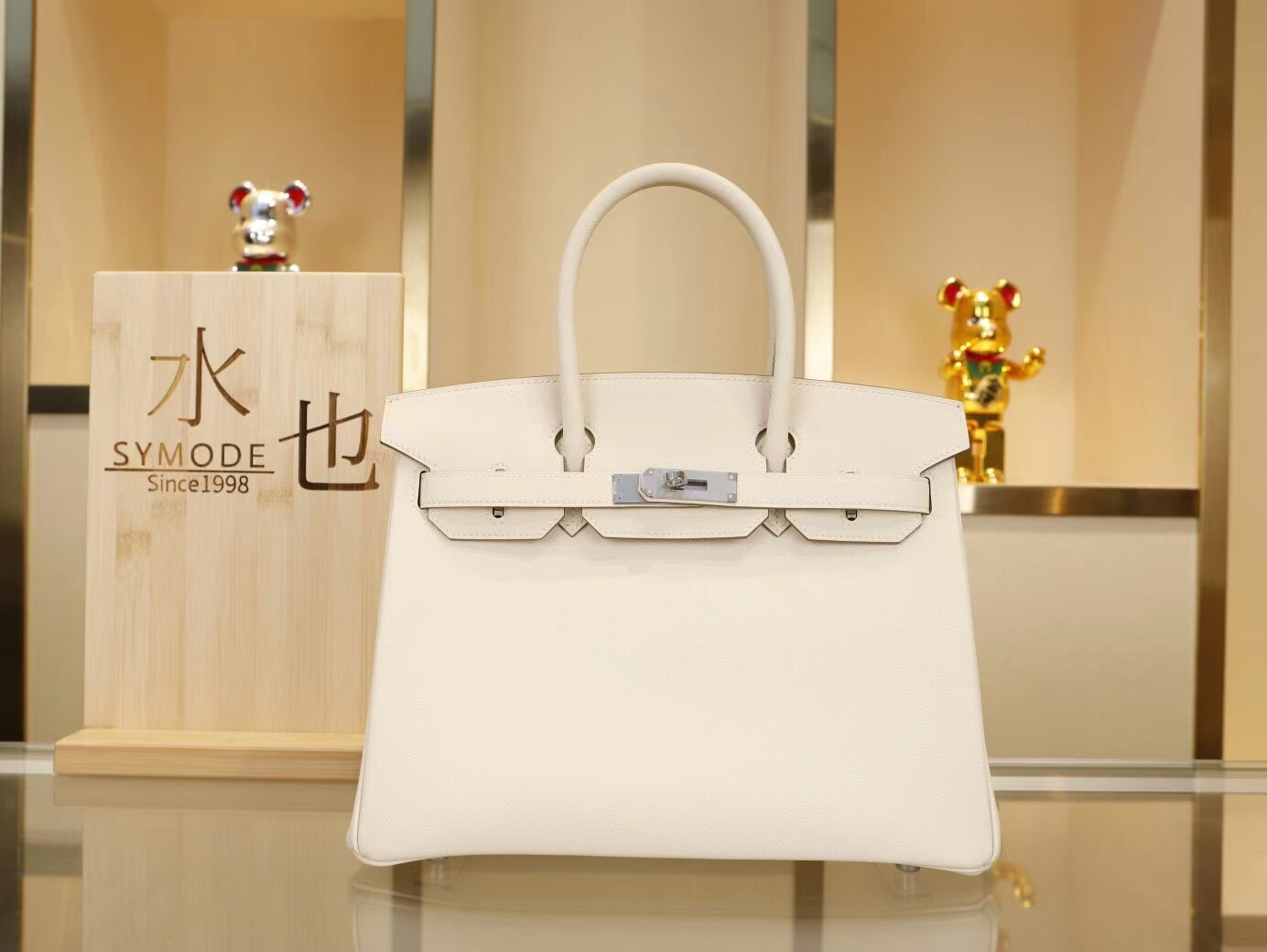 Hermes Birkin30 爱马仕铂金包CC10奶昔白Epsom掌纹牛皮 金银扣