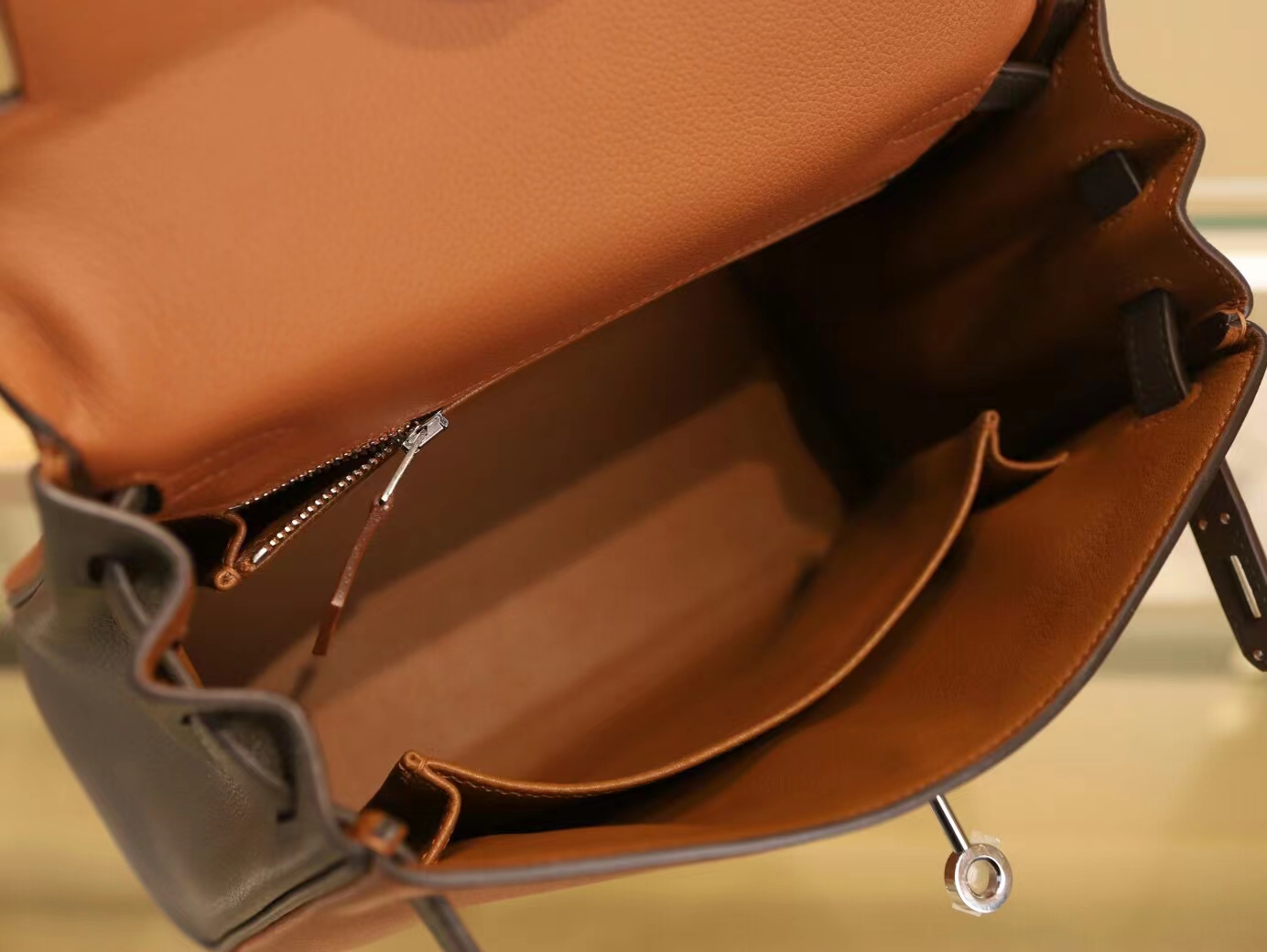 Hermes Kelly25CM 爱马仕金棕色拼8F锡器灰Evercolor皮拼色凯莉包