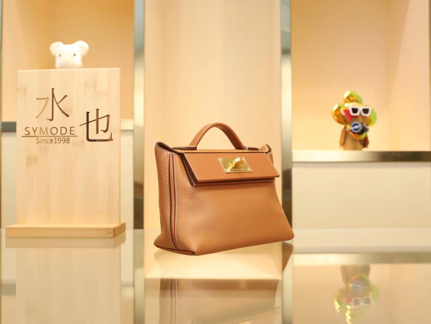 爱马仕女包 Hermes金棕色Evercolor拼Swift皮Mini 2424 银扣/金扣