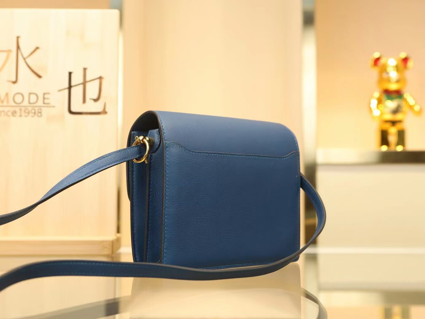 Hermes Roulis 18CM 爱马仕S4深邃蓝Evercolor皮猪鼻包斜挎女包