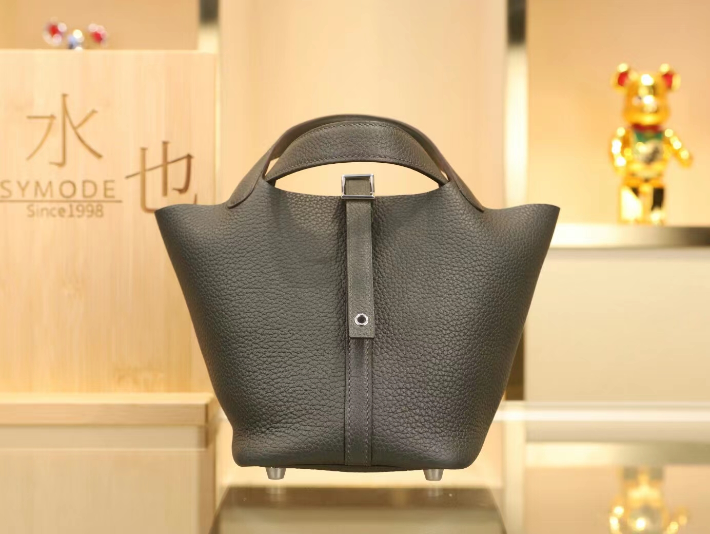 Hermes Picotin Lock18/22CM 爱马仕6O柏树绿TC皮菜篮子包水桶包 银扣