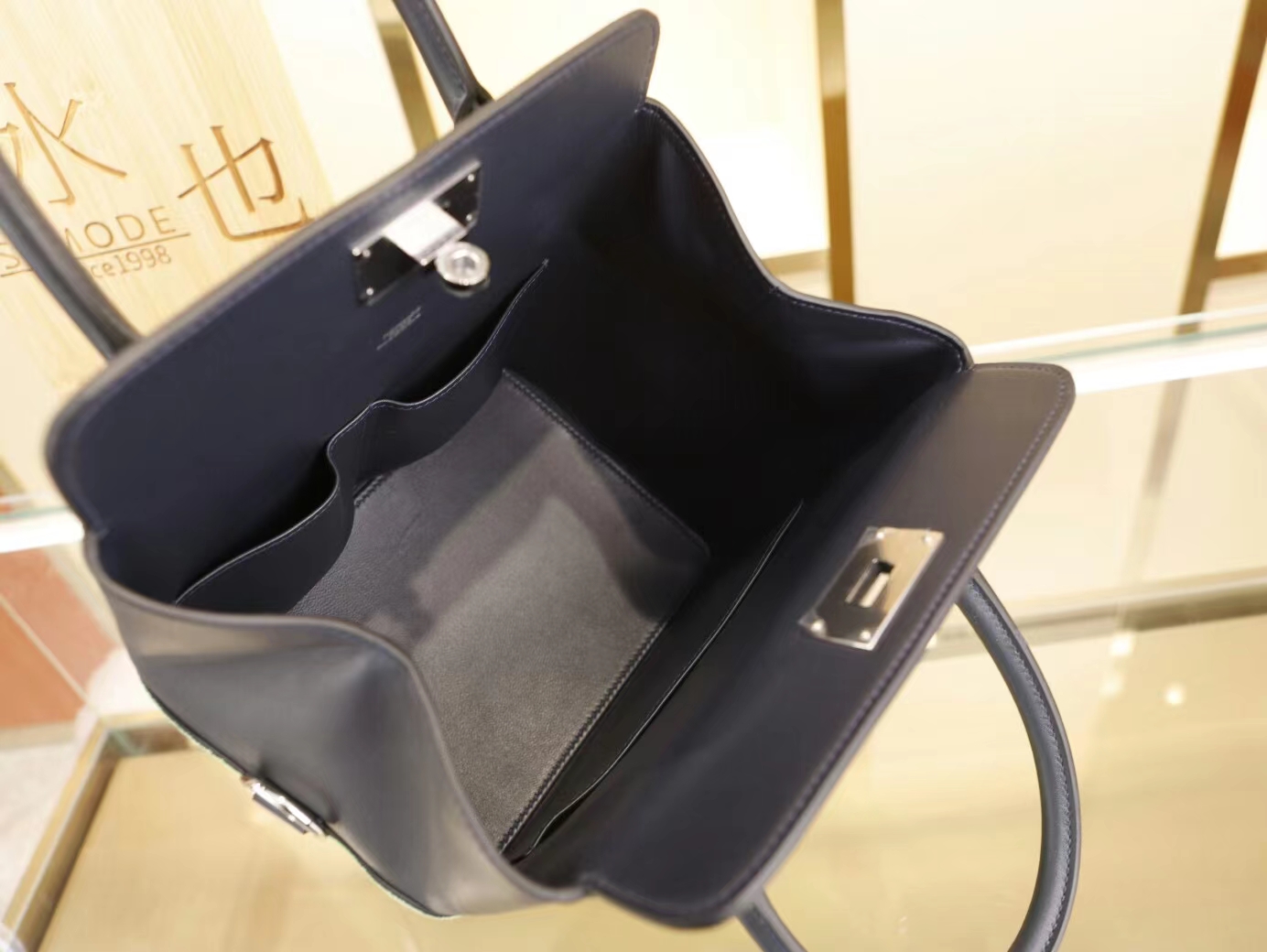 爱马仕包包定制 Hermes工具箱牛奶盒CC66青草绿s拼2Z午夜蓝Toolbox20CM